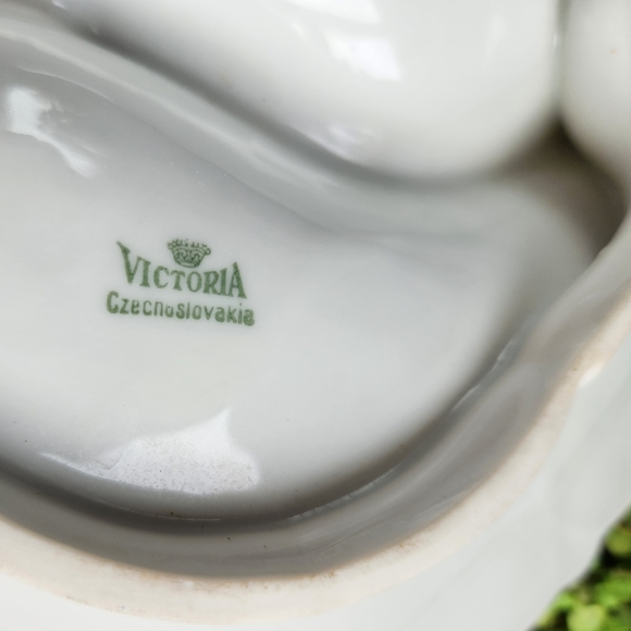 VICTORIA 50s Rare #222 Pink Roses Czech Multi Floral Relish Candy w Handle Dish - Picture 10 of 12